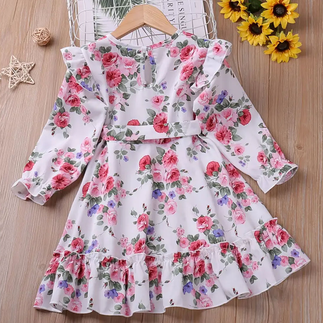 Elegant Floral Full-Sleeve Fit & Flare Gown for Girls - Princess Flower Party Dress 1764