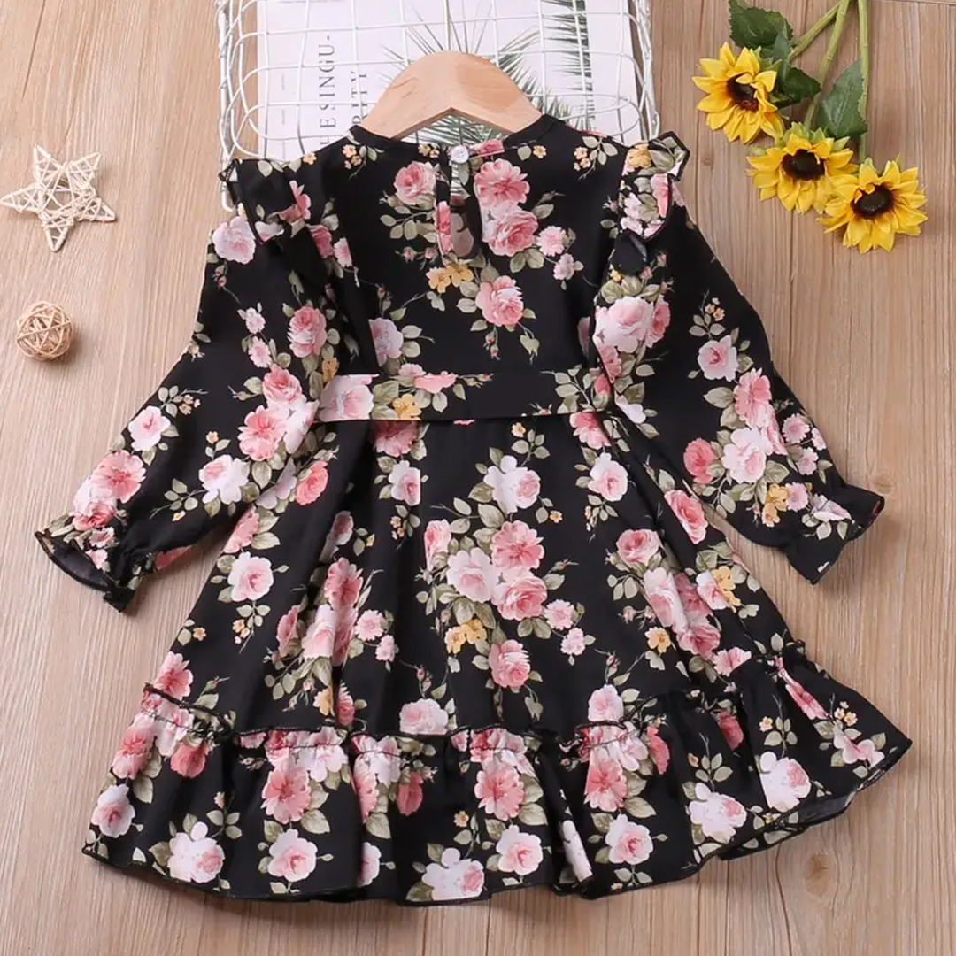 Elegant Floral Full-Sleeve Fit & Flare Gown for Girls - Princess Flower Party Dress 1766
