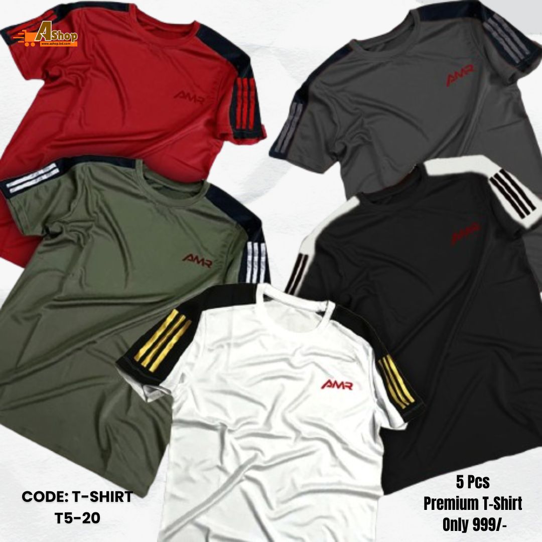5 Pcs Premium Quality AMR Brand Mesh fabric Contest Color T-Shirt T5-20