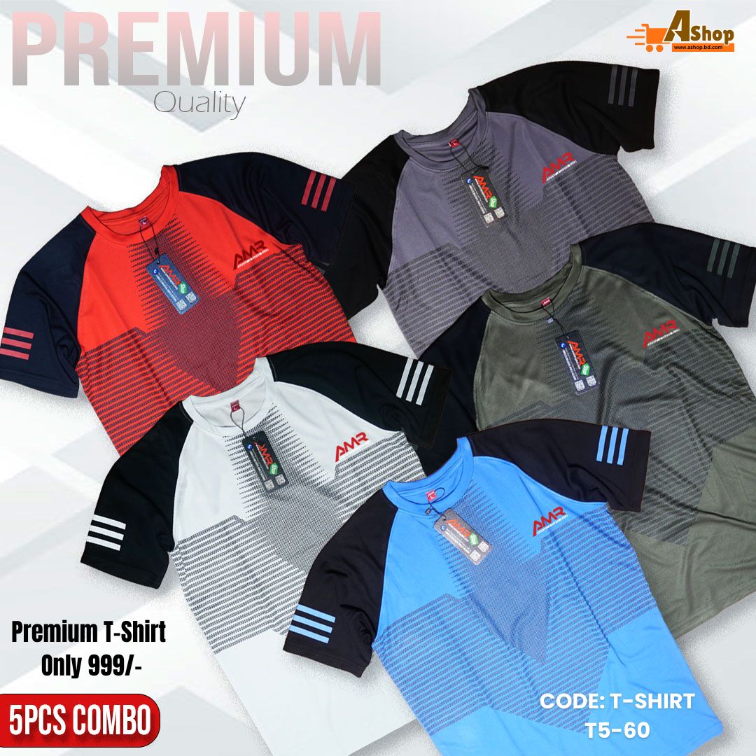 5 Pcs Premium Quality AMR Brand Mesh fabric Contest Color AMR Tshirt T5-60
