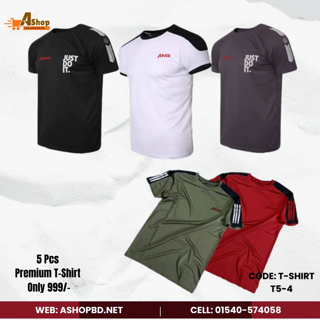 5 Pcs Premium Quality AMR Brand Mesh fabric Contest Color T-Shirt T5-4