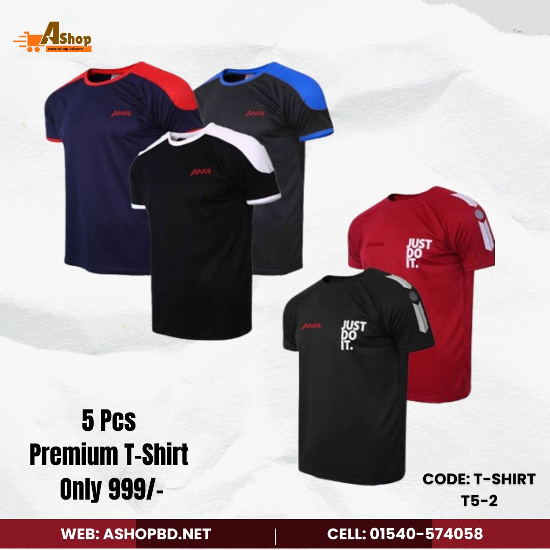 5 Pcs Premium Quality AMR Brand Mesh fabric Contest Color T-Shirt T5-2