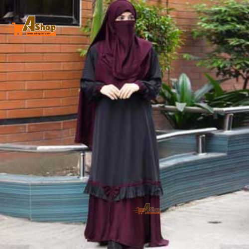 Stylish Dubai Charry Fabric New Abaya Set Borkha for women With Hijab Niqab (Total 3 Pcs ) B_623