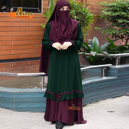 Stylish Dubai Charry Fabric New Abaya Set Borkha for women With Hijab Niqab (Total 3 Pcs ) B_624