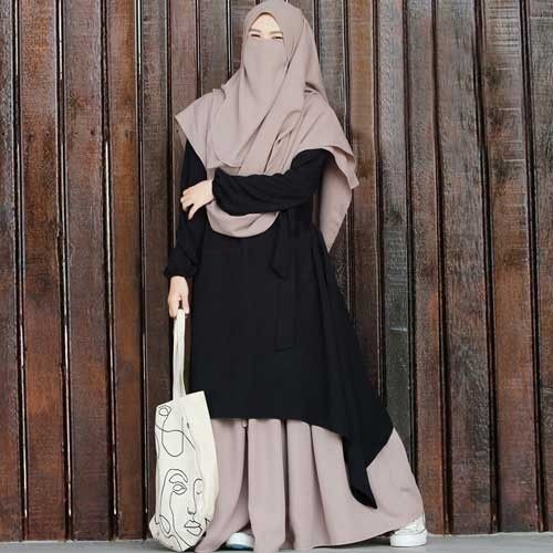 Irani queen Stylish abaya, (hijab, niqab ,Skirt & Burkha) Borkha Dubai Charry Black contrast 452