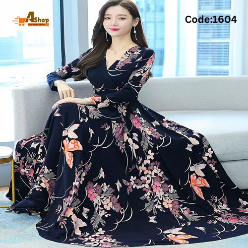Party Evening Casual Print Maxi Gown Dress Long Sleeve For Women Dress 1604