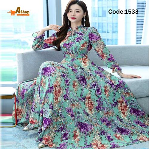 Exclusive Stylish Azmiry High Quality 3D Print Long sleeve Long Kurti Past Color 1533