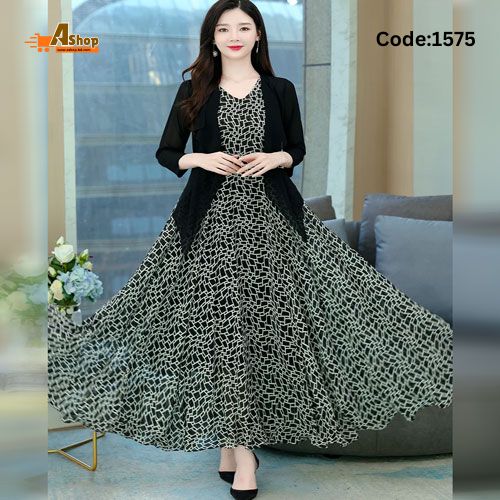 Stylish Elegant Sleeveless Floor Torch Long Gown Koti Style Long Kurti Black Georgette Koti 1575