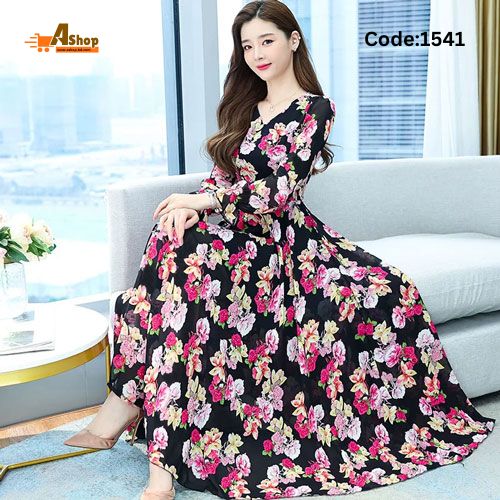 Stylish Muslim Long Gown Maxi-Dresses For Women Black Color 1541