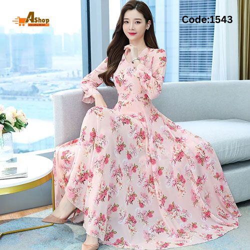 Stylish Muslim Long Gown Maxi-Dresses For Women Light Pink Color 1543