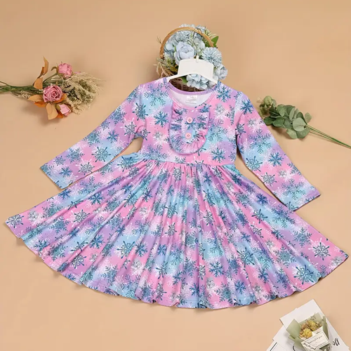 Girls Twirl Dress - Pink & Blue Floral Party Dress 1765