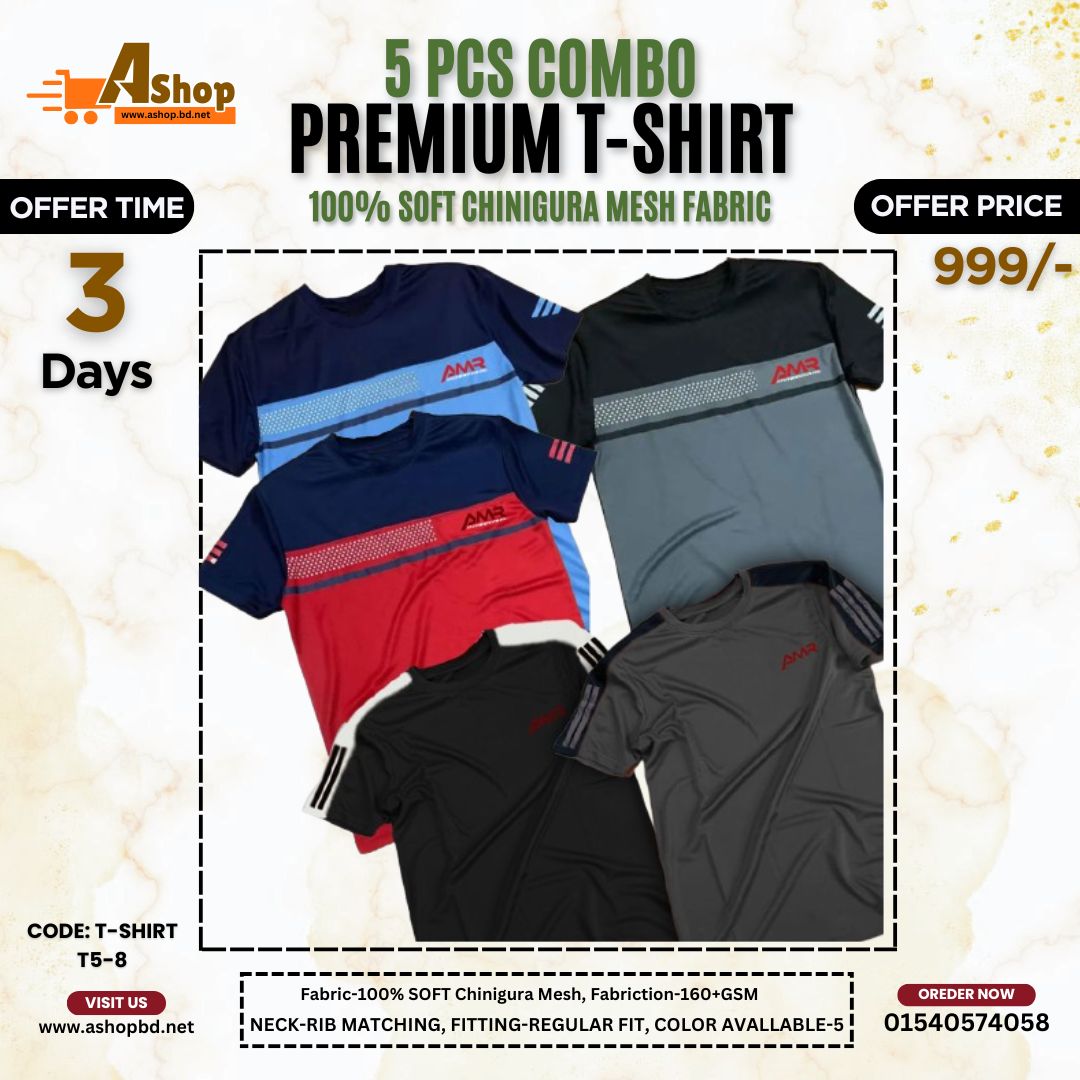 5 Pcs Premium Quality T-Shirt T5-8