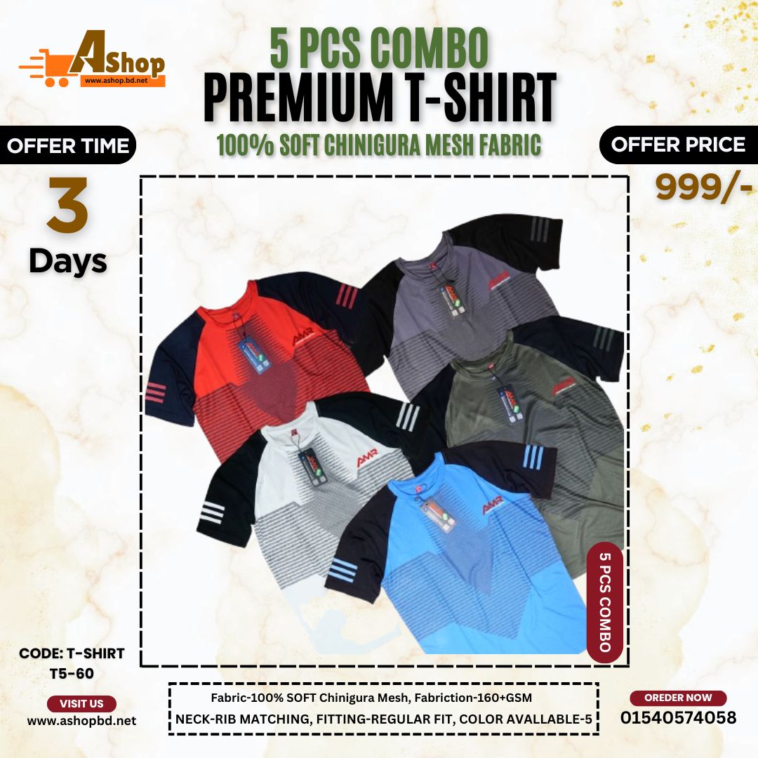 5 Pcs Premium Quality T-Shirt T5-60