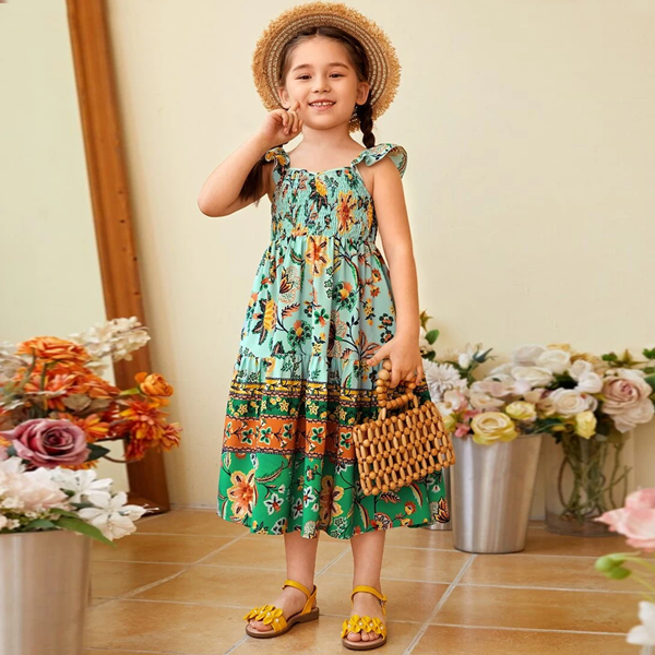 Tropical Bloom – Matching Mother and Daughter Boho Floral Maxi Dress Set 1778