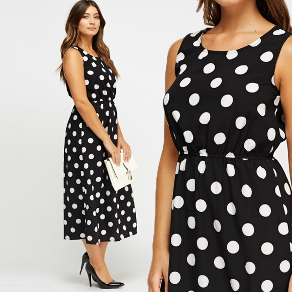 Sleeveless Exclusive Stylish Dot Print Kurti Black Color 1821