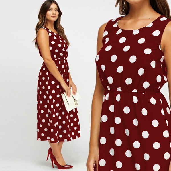 Sleeveless Exclusive Stylish Dot Print Kurti Maroon Color 1822